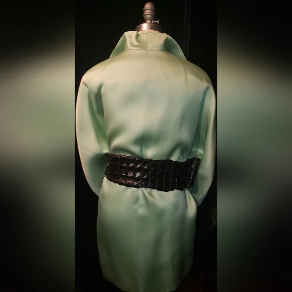 Oscar de la Renta double sided 100% Charmeuse silk Mint kimono oversized Jacket - Picture 3 of 16